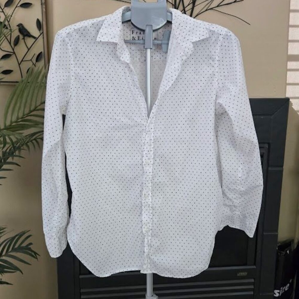 Frank & Eileen White Button-Down Shirt with Black Microdots